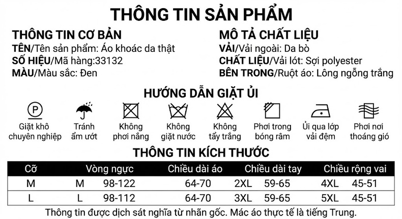 Áo Khoác Da Thật Nam Dáng Rộng Có Mũ Trùm Đầu Màu Đen chi tiết 2