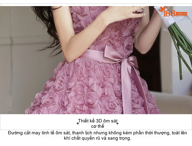 Váy Dạ Hội Mini Nữ Hở Vai Thắt Nơ Phong Cách Pháp Màu Tím chi tiết 16