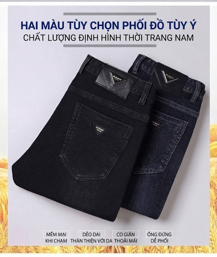 Quần Jeans Nam Ống Đứng Dáng Ôm Vừa Co Giãn Nhẹ Phong Cách Trung Niên Màu Đen chi tiết 4