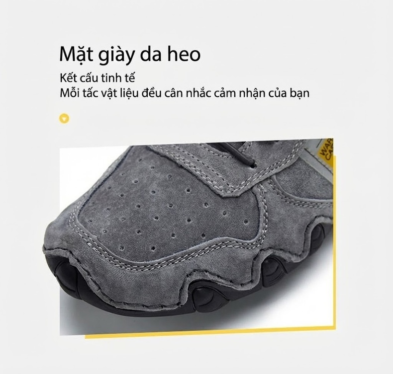 Giày Mọi Nam Da Mờ Thoáng Khí Đế Bệt Chiều Cao Đế Khoảng 2cm Màu Xám, Kem chi tiết 6