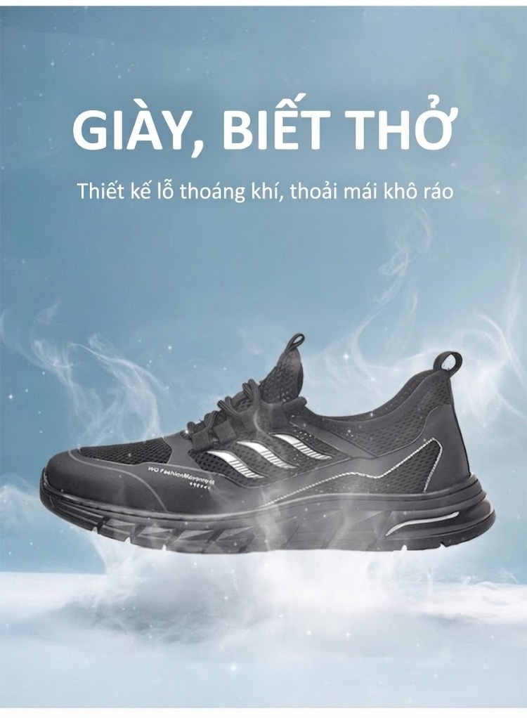 Giày Thể Thao Nam Vải Lưới Thoáng Khí Chiều Cao Đế Khoảng 3cm Màu Đen, Xám chi tiết 5