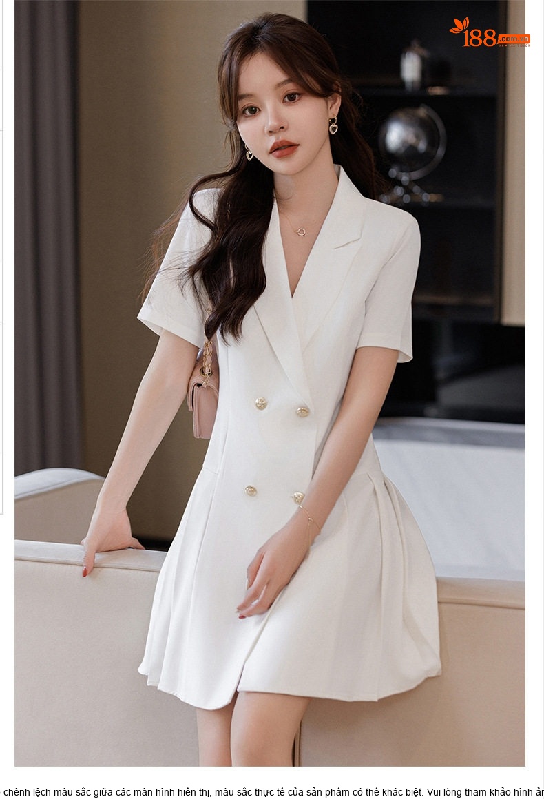 Váy Vest Công Sở Nữ Tay Ngắn dáng chữ A Thời Trang Màu Trắng, Đen, Xanh chi tiết 6