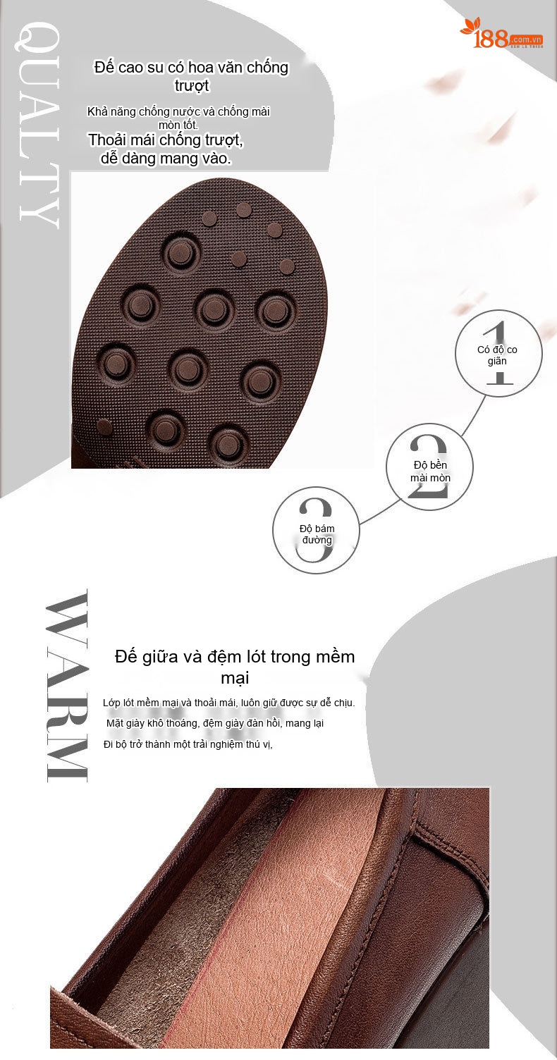 Giày Loafer Nữ Da Bò Cao Gót Chiều Cao Đế Khoảng 5cm Màu Nâu, Đen chi tiết 5