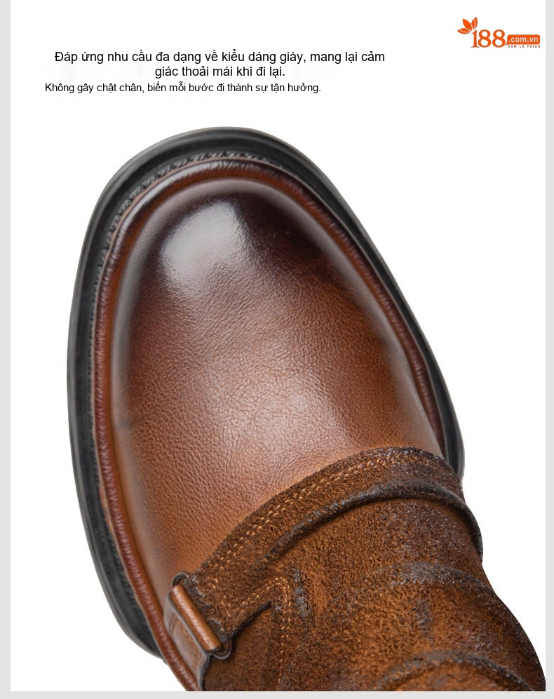 Boot Martin Nam Da Bò Cổ Lửng Phong Cách Mỹ Retro Chiều Cao Đế Khoảng 4cm Màu Đen, Nâu chi tiết 8