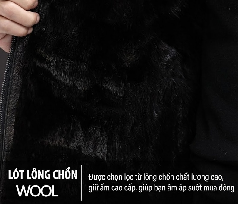 Áo Khoác Da Dê Nam Da Thật Lót Lông Chồn Có Thể Tháo Rời Màu Xám Đen chi tiết 18