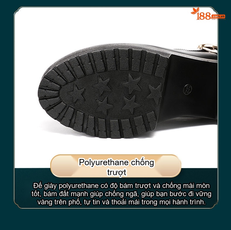 Giày Cao Gót Nữ Quai Ngang Da Bóng Chiều Cao Đế Khoảng 8cm Màu Đen, Trắng chi tiết 15