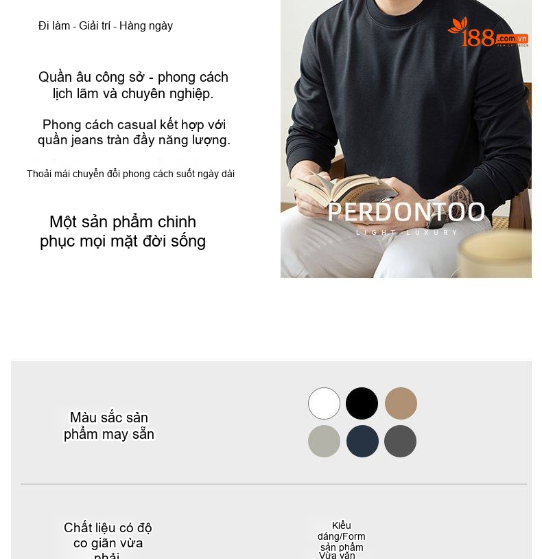 Áo Thun Dài Tay Nam Modal Cotton Mềm Mịn Kháng Khuẩn Màu Trắng, Đen, Nâu, Xám chi tiết 10