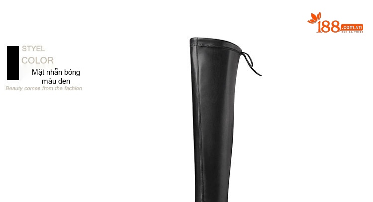 Boot Nữ Cao Cổ Qua Gối Da Bóng Đế Cao 10cm Mũi Vuông Tôn Dáng Phong Cách Thu Đông Màu Đen chi tiết 10