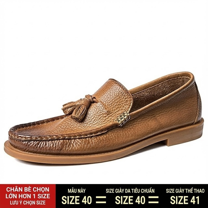 Giày Lười Nam Da Bò Mềm Mại Phong Cách Anh Quốc Chiều Cao Đế Khoảng 2cm Màu Nâu, Đen