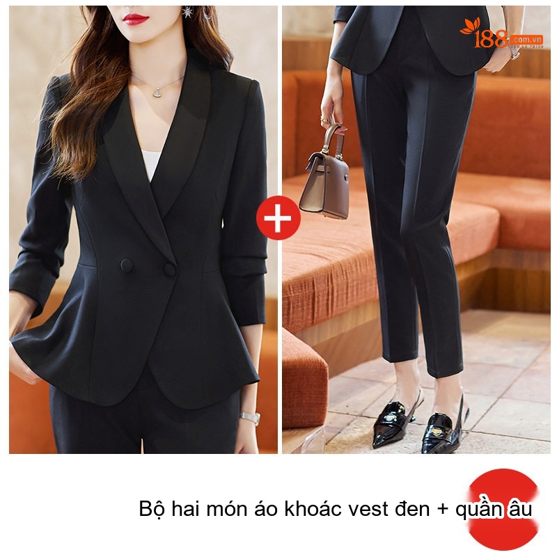 Bộ Vest Nữ Công Sở Dáng Dài Tay Lỡ Màu Đen, Kaki, Xanh Ngọc