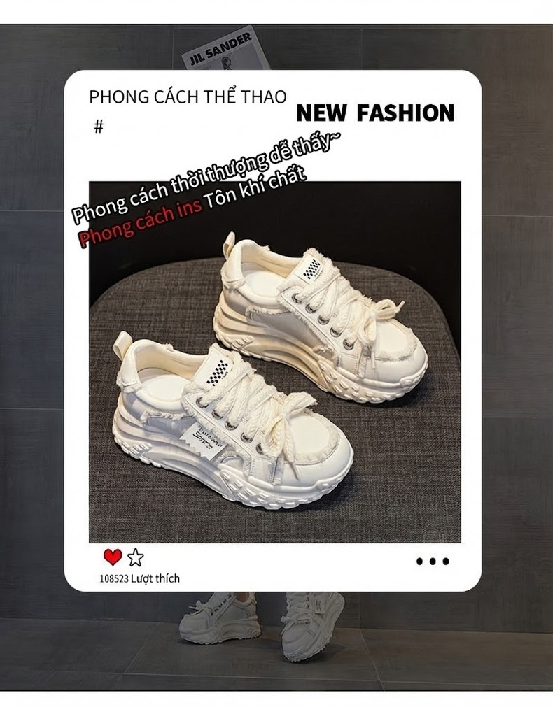 Giày Sneaker Nữ Đế Cao Khoảng 5cm Phong Cách Hàn Quốc Màu Trắng, Đen, Xám, Xanh Navy chi tiết 5