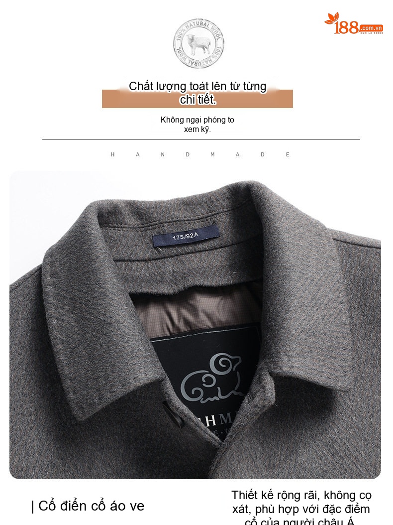Áo Khoác Dạ Nam Lông Vũ Lót Trong Tháo Rời Phong Cách Business Casual Màu Xám chi tiết 15