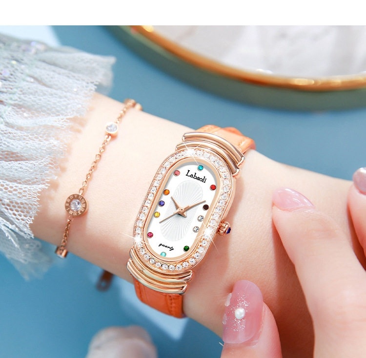 Đồng Hồ Nữ Thời Trang Dây Da Mặt Đính Đá Nhiều Màu chi tiết 5