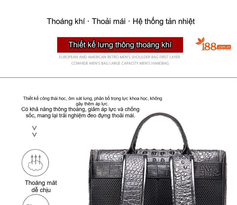 Balo Da Thật Vân Cá Sấu Đeo Vai Nam Phong Cách Thời Trang Màu Đen, Nâu chi tiết 13