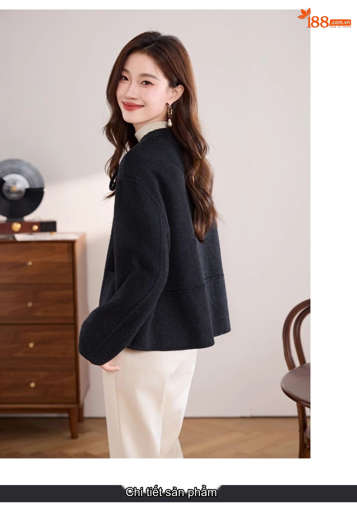 Áo Khoác Dạ Nữ Hai Mặt Phong Cách Tiểu Thư Thanh Lịch Màu Be, Đen chi tiết 30