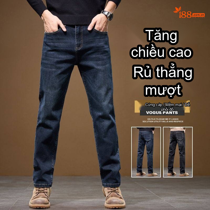 Quần Jean Dáng Suông Nam Co Giãn Thoải Mái Phong Cách Casual Màu Xanh Đen