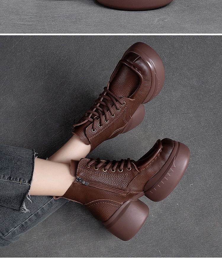 Boot Martin Nữ Dây Buộc Da Mờ Giữ Ấm Mùa Đông Chiều Cao Đế Khoảng 5cm Màu Đen, Nâu chi tiết 6