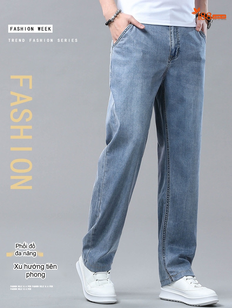 Quần Jeans Nam Ống Đứng Co Giãn Nhẹ Dáng Suông Dài Màu Xanh chi tiết 1