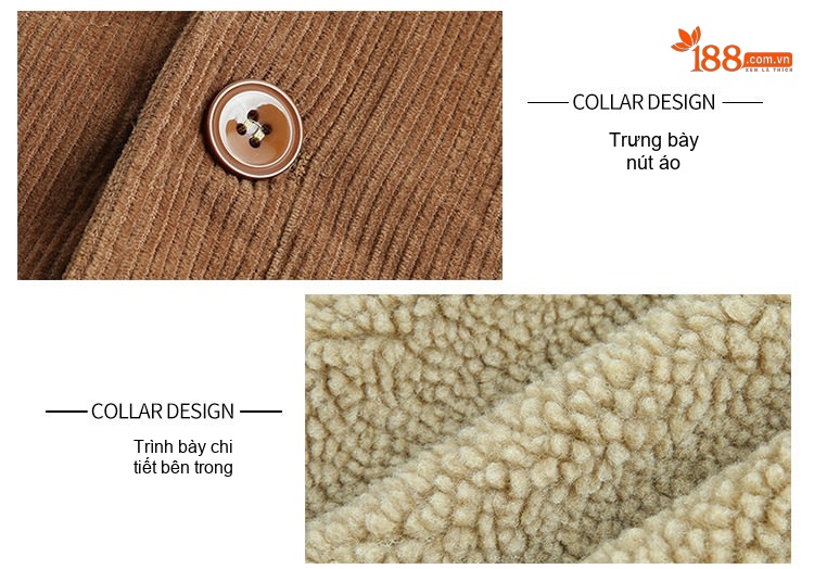 Áo Khoác Bông Nam Cotton Gân Tăm Lót Lông Cổ Tay Ngắn Màu Nâu, Đen, Xám chi tiết 16