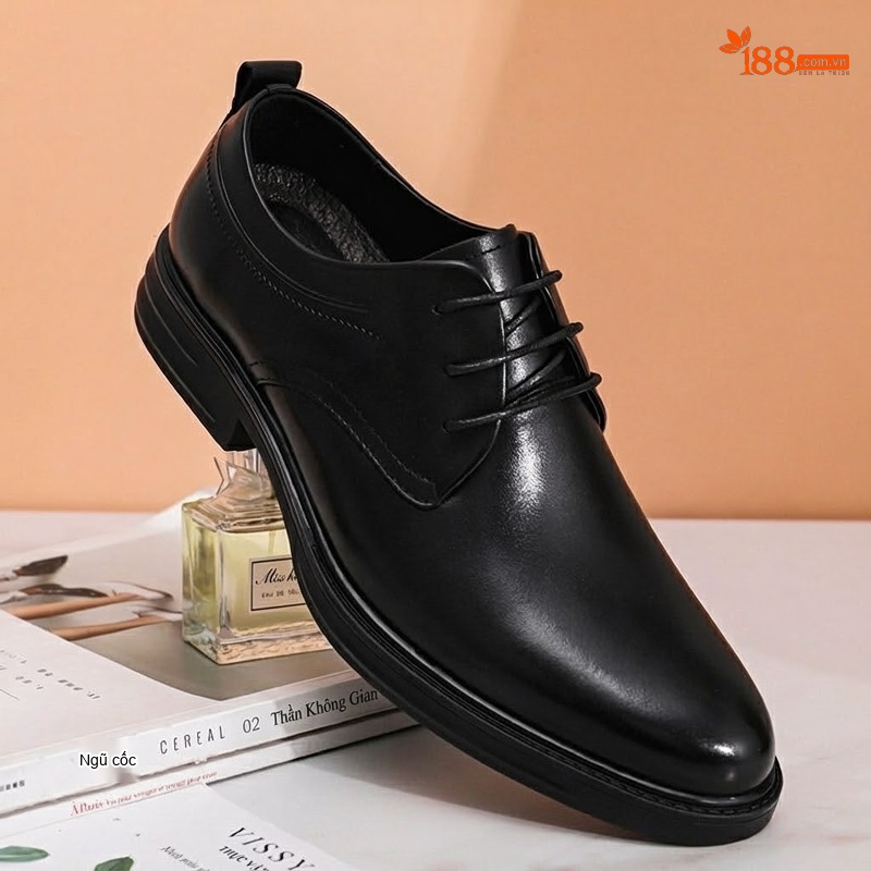 Giày Tây Buộc Dây Nam Da Bò Chiều Cao Đế Khoảng 3cm Màu Đen chi tiết 13
