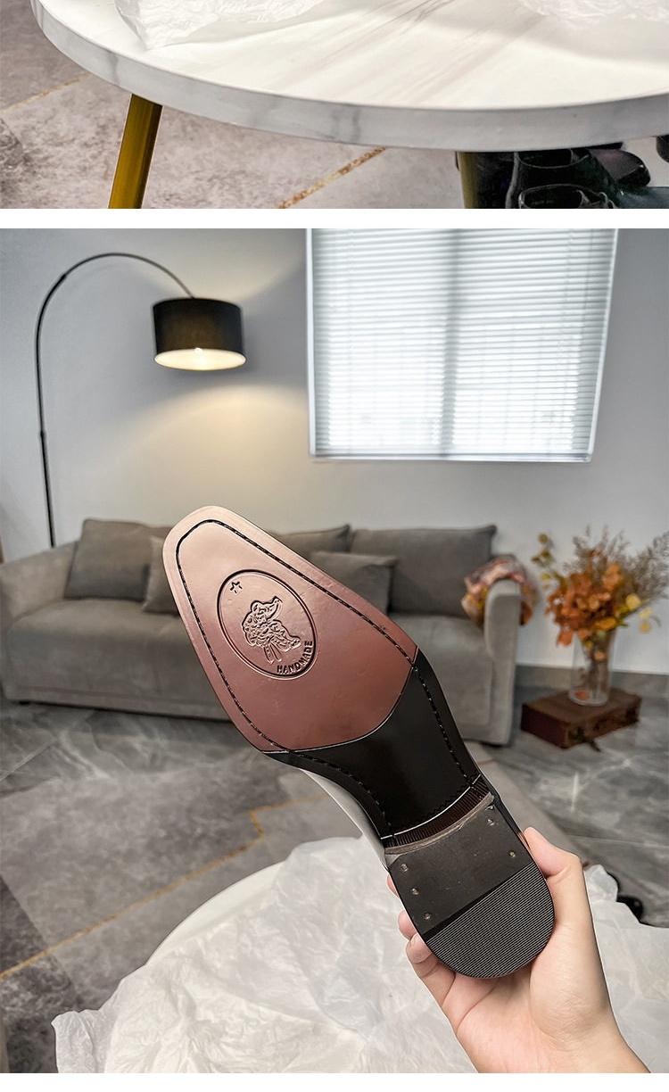 Giày Tây Buộc Dây Nam Da Bò Mũi Nhọn Brogue Chiều Cao Đế Khoảng 3cm Màu Đen, Đỏ Rượu chi tiết 12