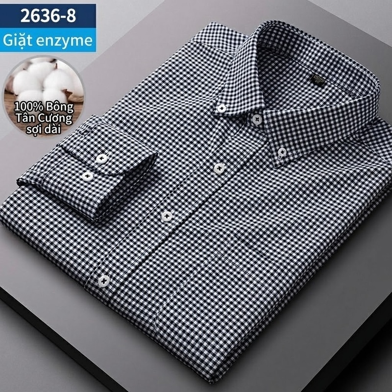 Áo Sơ Mi Nam Tay Dài Cotton Oxford Giặt Nước Kẻ Caro Mặc Đơn Giản Lót Trong Công Sở Màu Trắng, Xanh Dương, Xám, Hồng...