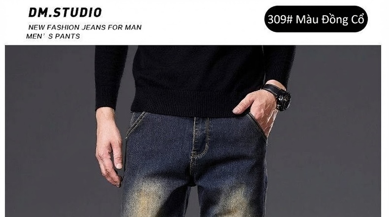 Quần Jean Nam Ống Suông Cotton Co Giãn Màu Xanh Vintage chi tiết 18