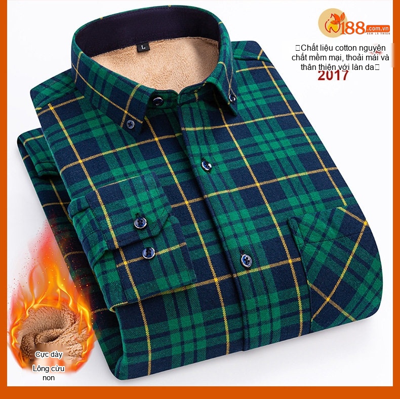 Áo Sơ Mi Nam Ca Rô Lông Cừu Non Cotton Dày Dặn Giữ Ấm Màu Đen, Đỏ, Xanh Dương, Xanh Lá... chi tiết 43