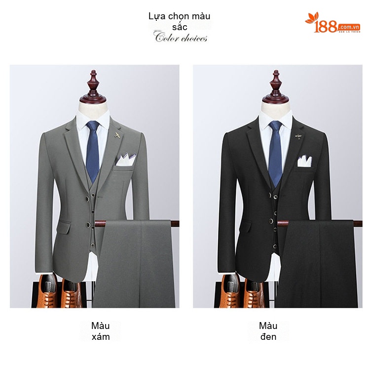 Bộ Vest Nam Màu Trơn Kiểu Dáng Ôm Vừa Vặn Phong Cách Hàn Quốc Màu Đen, Xám chi tiết 7