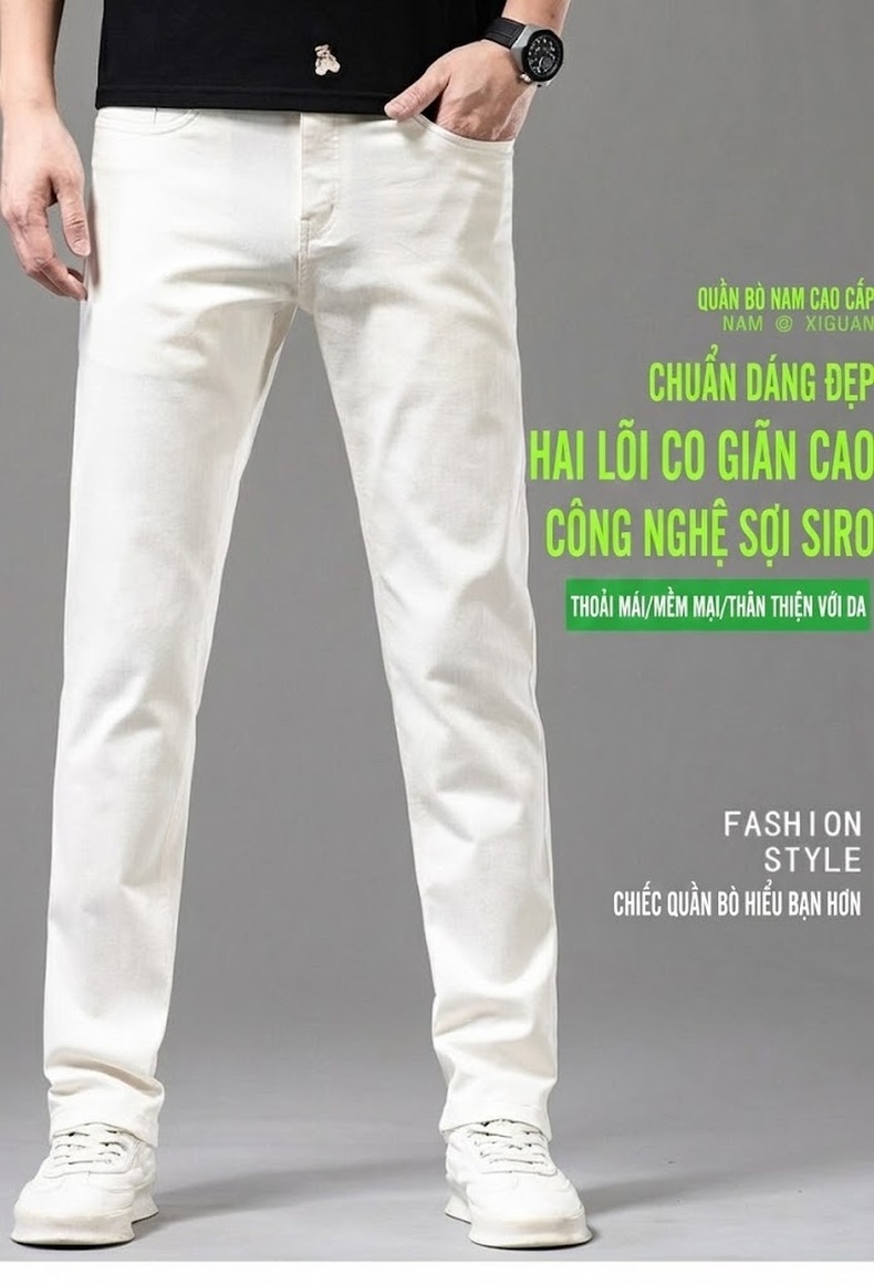 Quần Jean Dài Nam Ống Đứng Co Giãn Nhẹ Thoải Mái Màu Xám, Trắng, Đen, Xanh chi tiết 1