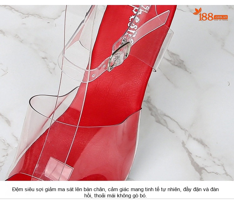 Giày Sandal Cao Gót Nữ Quai Trong Suốt Đính Đá Gót Cao 11cm Màu Đen, Trắng, Hồng, Vàng... chi tiết 5