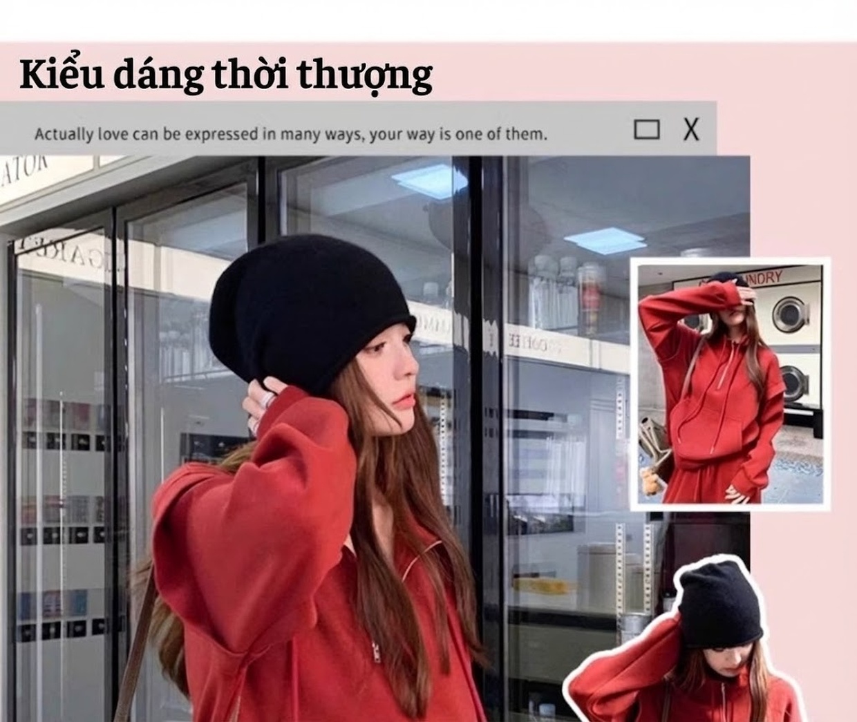Bộ Đồ Nữ Thu Đông Áo Hoodie Quần Ống Rộng Phong Cách Hàn Quốc Màu Đỏ chi tiết 1