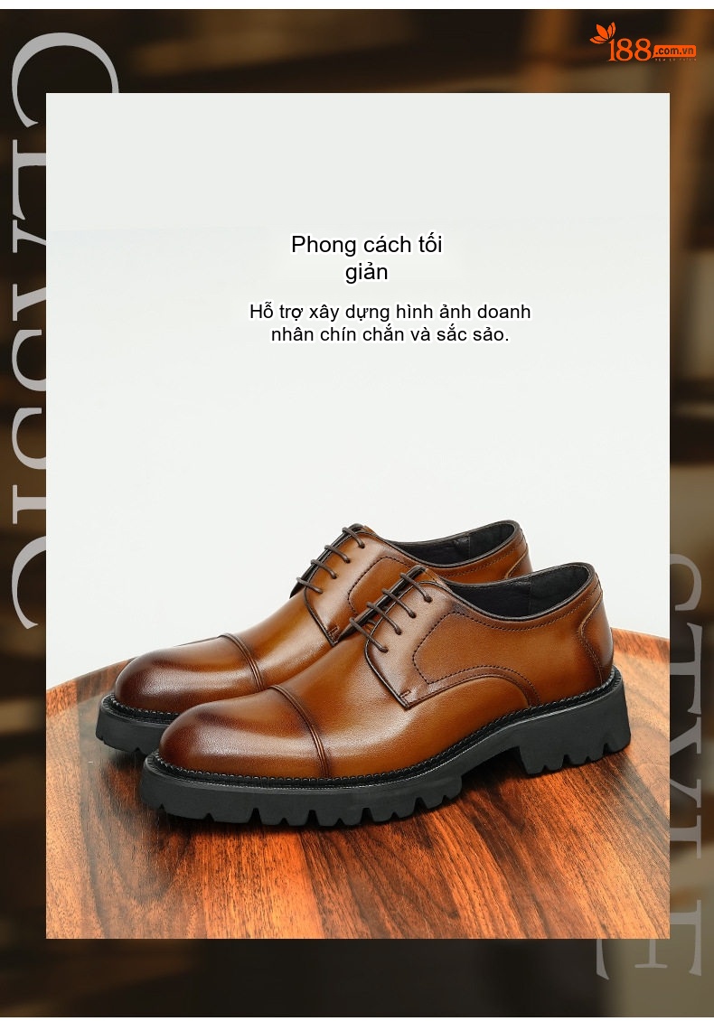 Giày Tây Buộc Dây Nam Da Thật Đế Dày Chiều Cao Đế Khoảng 4cm Màu Đen, Nâu chi tiết 1