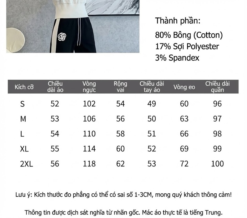 Set bộ thể thao nữ áo hoodie quần ống rộng phong cách trẻ trung chi tiết 4