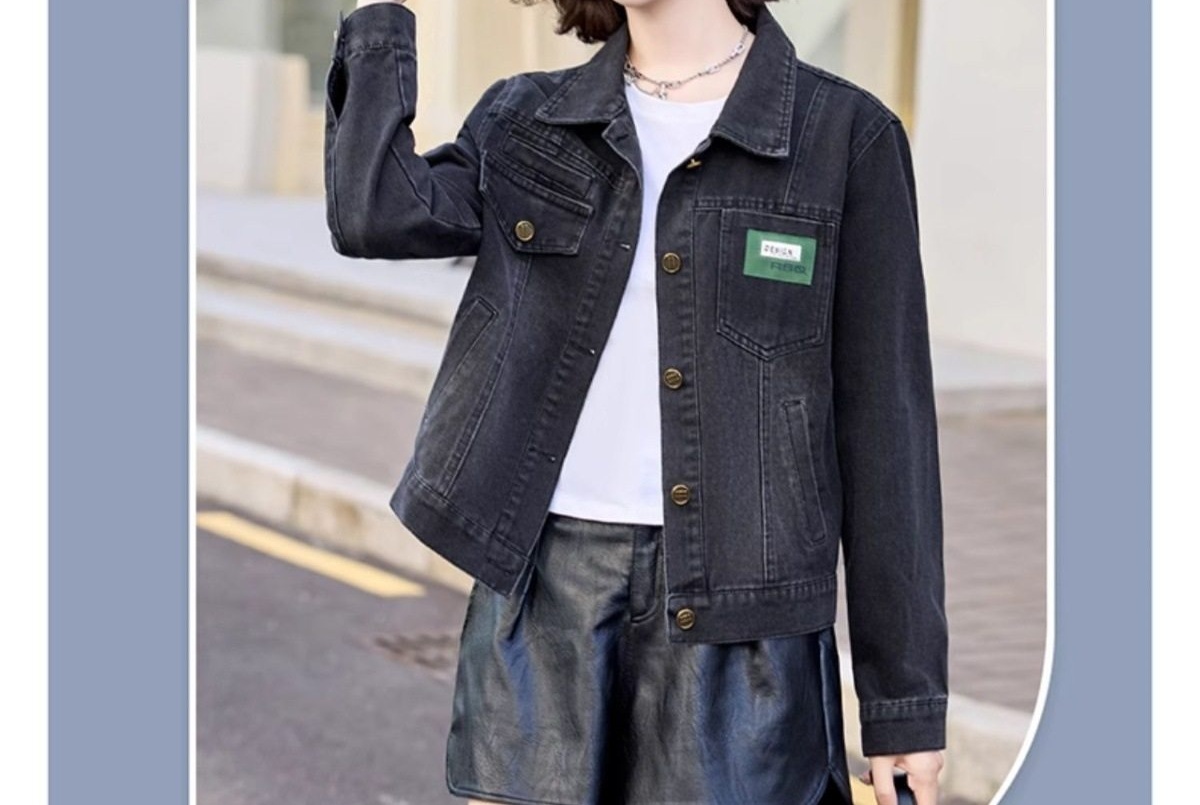Áo Khoác Jean Nữ Dáng Ngắn Trẻ Trung Phong Cách Retro Màu Xanh Jean, Đen chi tiết 8