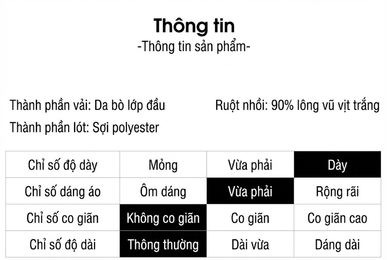 Áo Khoác Da Thật Nam Da Bò Cổ Bẻ Lót Lông Vũ Dày Dặn Màu Đen chi tiết 2