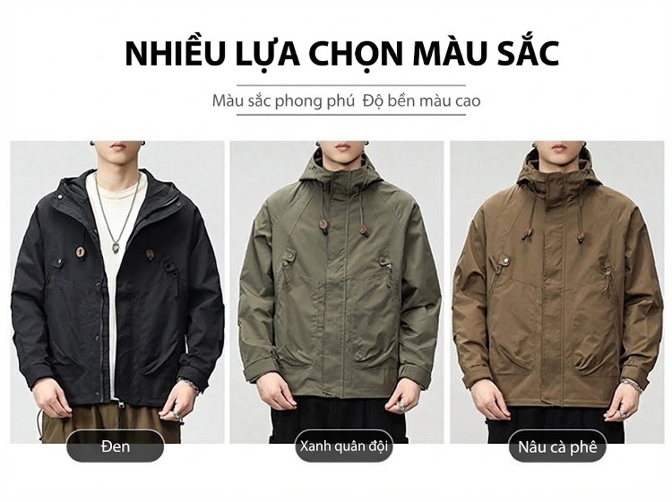 Áo khoác gió nam có mũ trùm đầu chống nước phong cách thời trang chi tiết 3