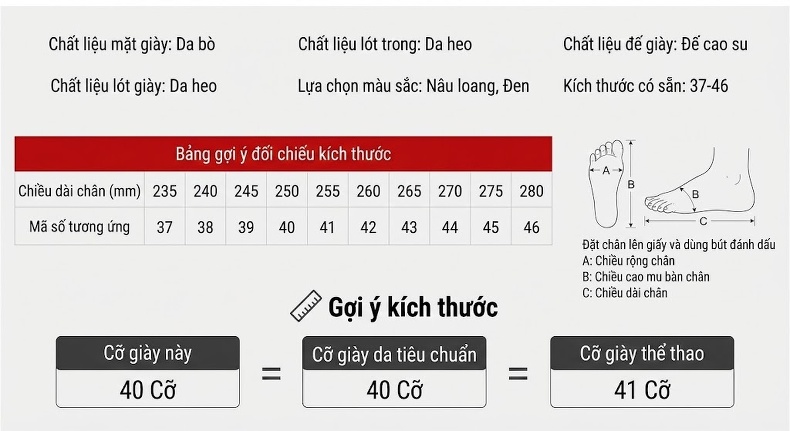 Giày Tây Khóa Cài Nam Da Bóng Mũi Vuông Chiều Cao Đế Khoảng 3cm Màu Đen, Nâu chi tiết 12