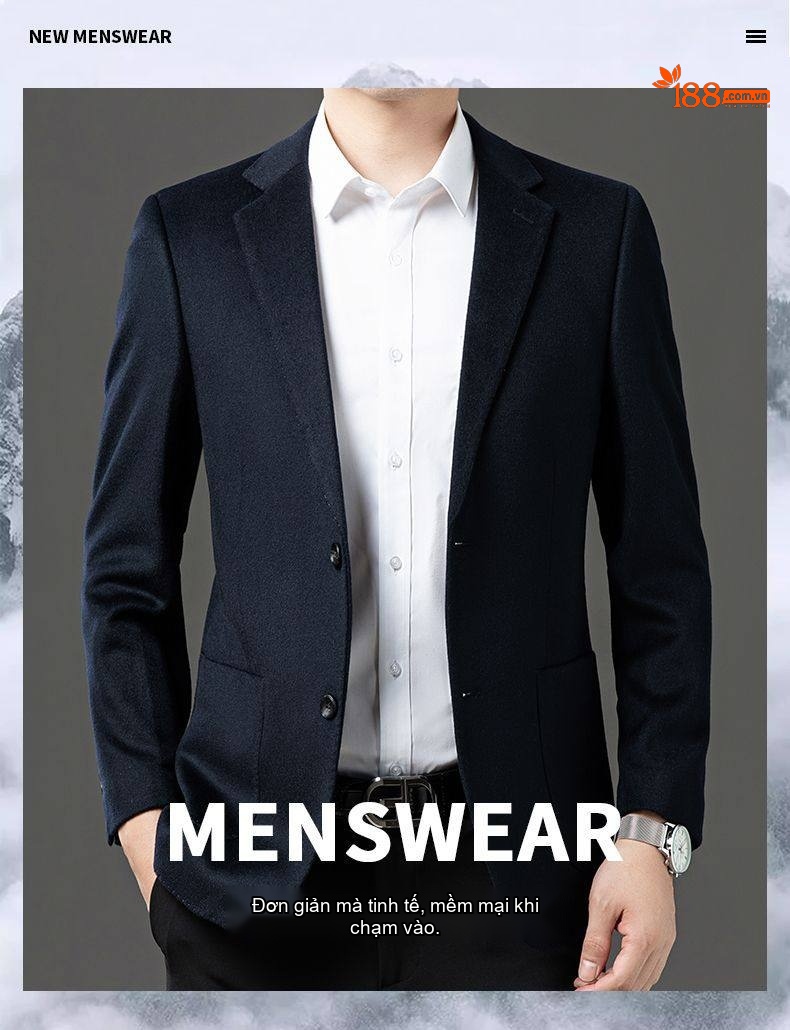 Áo Vest/Blazer Nam 100% Lông Cừu Màu Đen, Xanh Navy chi tiết 1