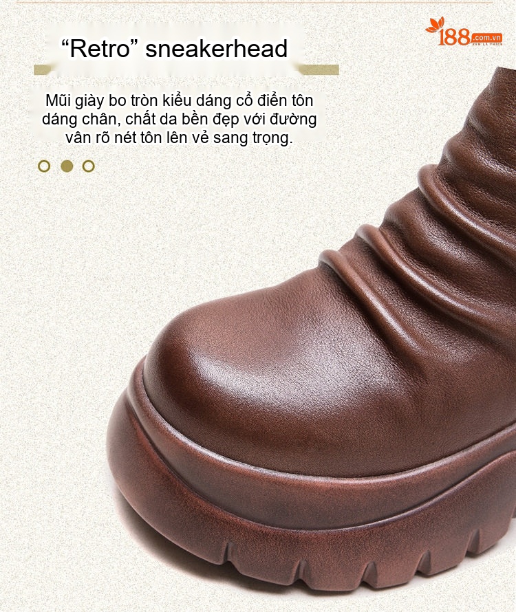 Boot Nữ Da Bóng Đế Xuồng Dày Dặn Tăng Chiều Cao Chiều Cao Đế Khoảng 8cm Màu Đen, Nâu chi tiết 5