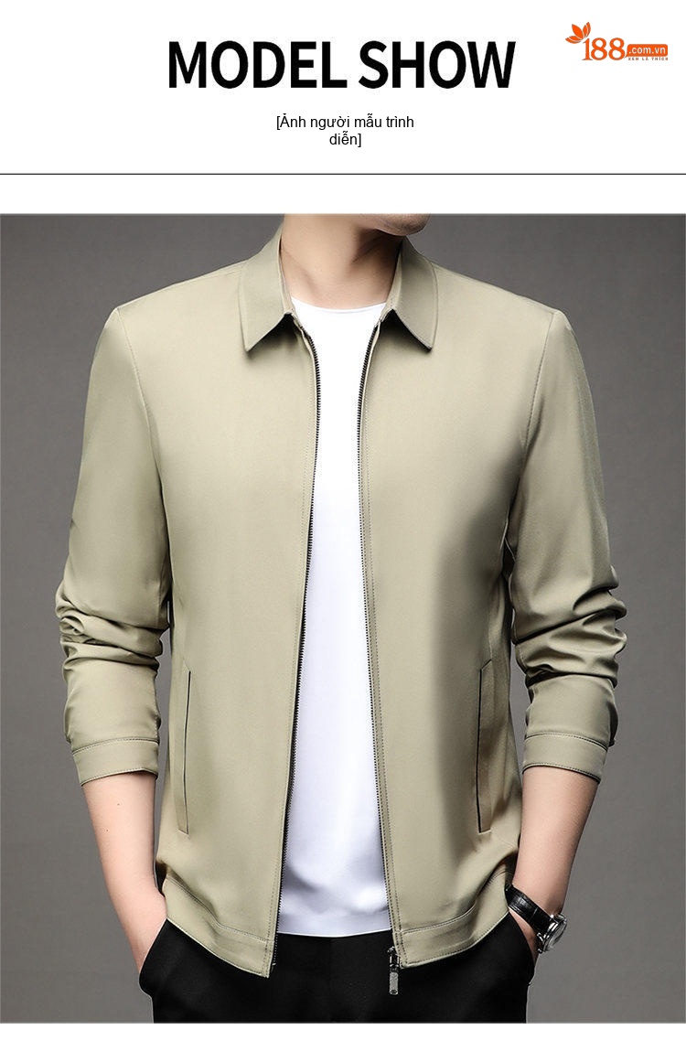 Áo Khoác Cổ Bẻ Nam Dáng Suông Màu Xanh Navy, Đen, Be chi tiết 10