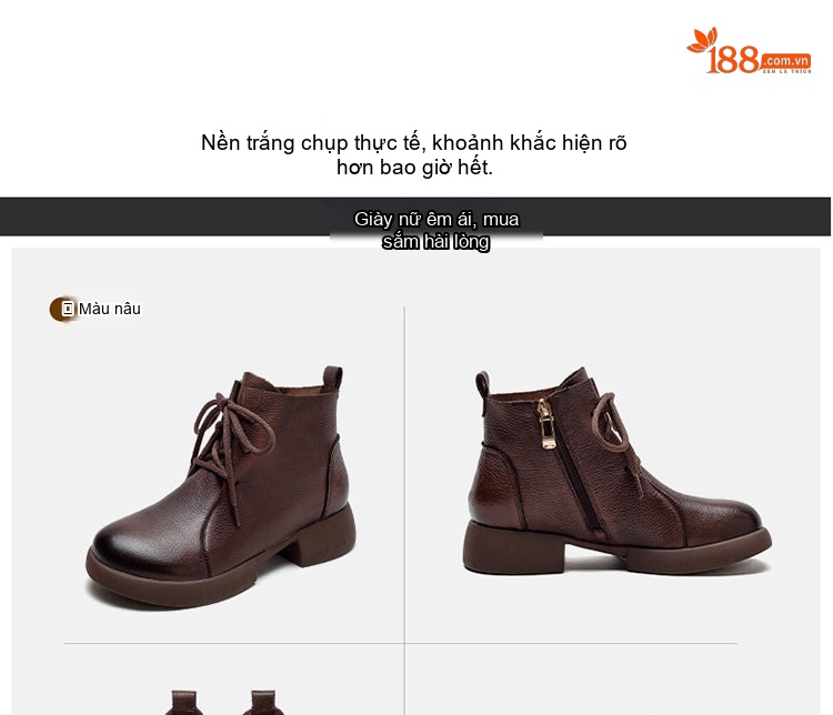 Boot Nữ Cổ Ngắn Da Mờ Đế Dày Chiều Cao Đế Khoảng 4cm Màu Đen, Nâu chi tiết 16