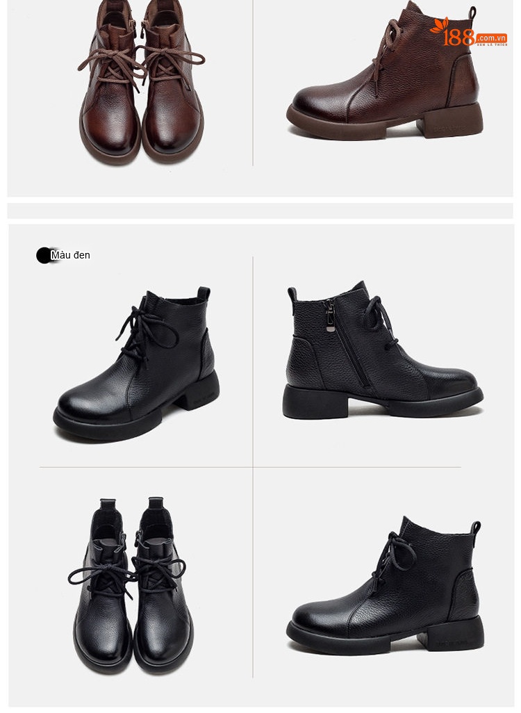 Boot Nữ Cổ Ngắn Da Mờ Đế Dày Chiều Cao Đế Khoảng 4cm Màu Đen, Nâu chi tiết 17
