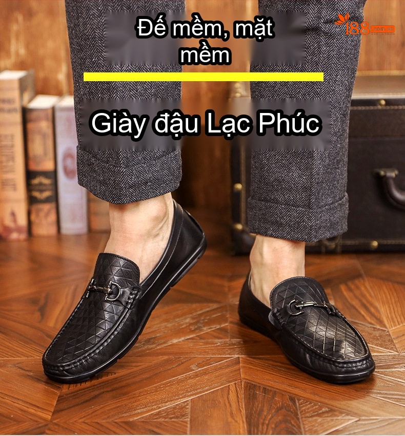 Giày Lười Nam Da Thật Thoải Mái Chiều Cao Đế Khoảng 2cm Màu Đen chi tiết 2