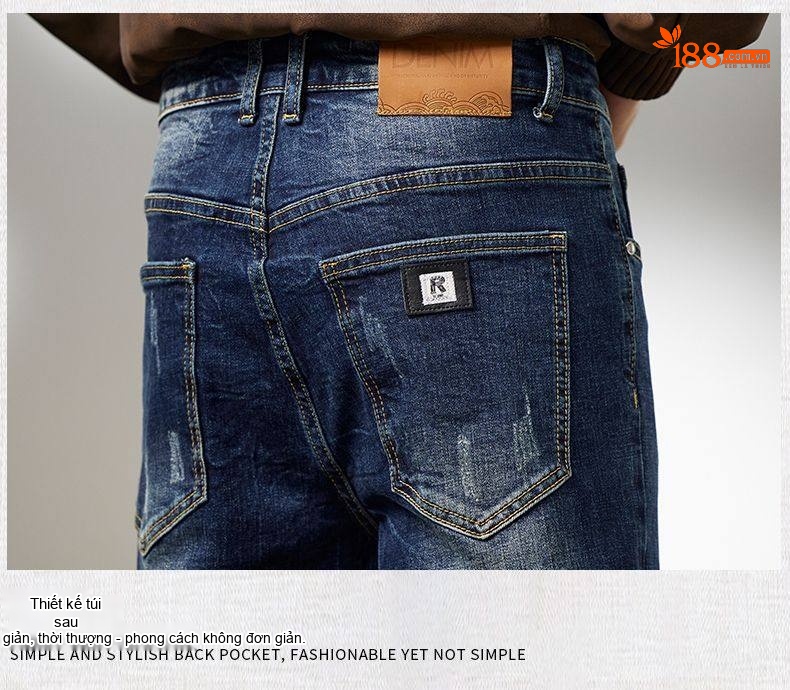 Quần Jean Nam Cotton Dáng Ôm Vừa Vặn Màu Xanh Denim chi tiết 10