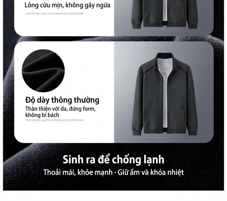 Áo Khoác Bomber Nam Cotton Khóa Kéo Cổ Đứng Phong Cách Thể Thao Màu Xám, Đen, Đỏ chi tiết 3