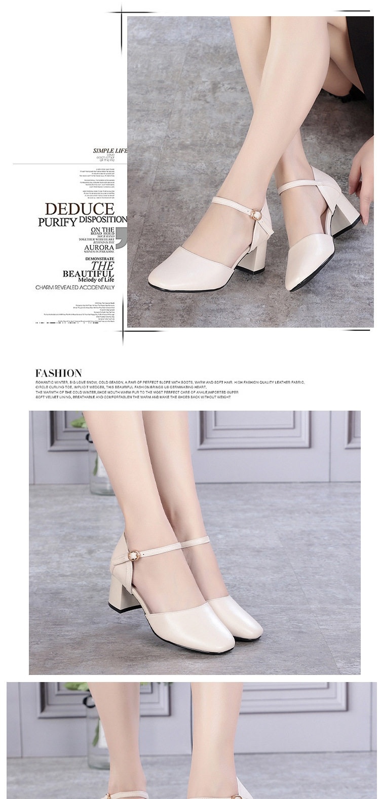 Giày Sandal Cao Gót Nữ Da Mềm Mũi Tròn Quai Chữ T Gót Cao 7cm - 8cm Màu Trắng, Đen chi tiết 4