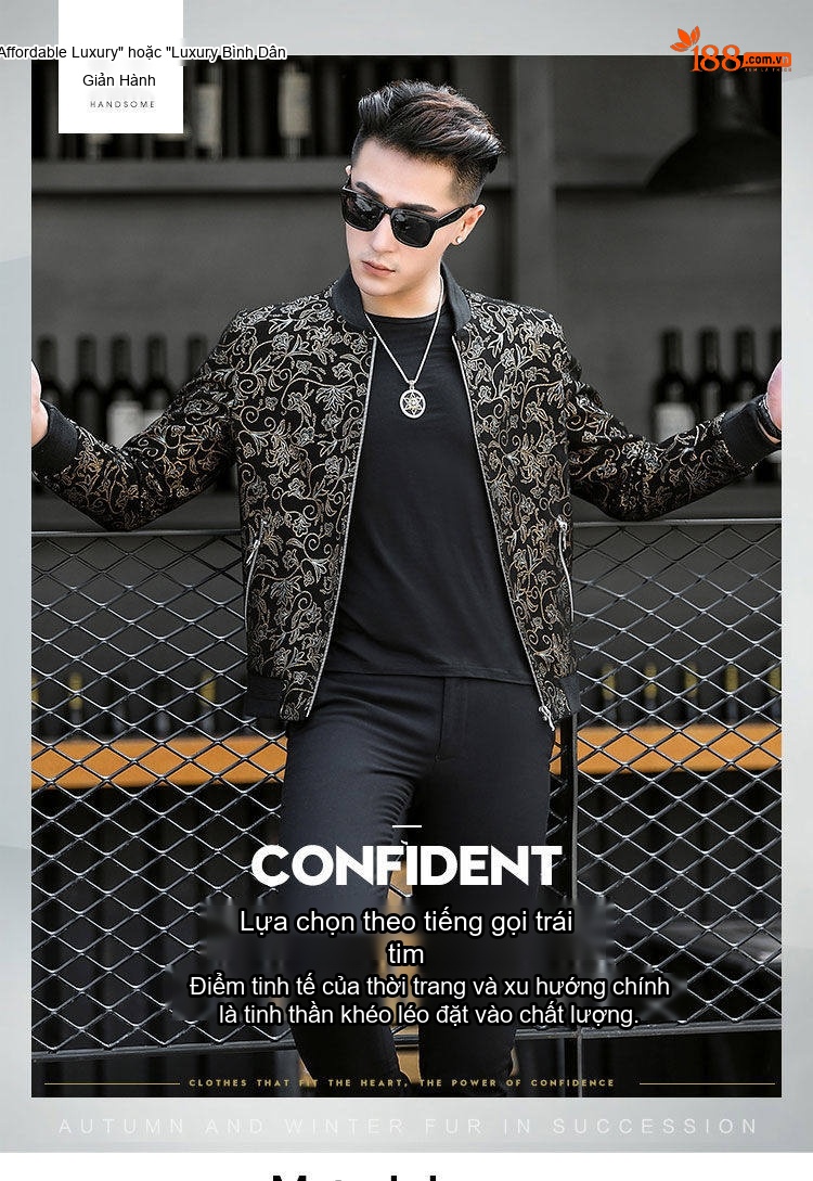 Áo Khoác Bomber Nam Da Cừu In Họa Tiết Slim Fit Màu Đen chi tiết 2
