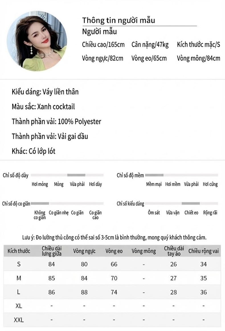 Váy Đầm Nữ Tay Ngắn Cổ chữ Vuông Dáng Chữ A Thiết Kế Pháp Thanh Lịch Màu Xanh Lá chi tiết 2