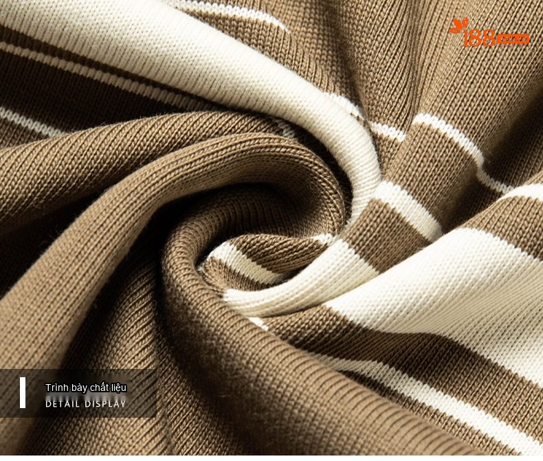 Áo Thun Tay Ngắn Nam Sọc Ngang Cổ Tròn Cotton Thoáng Mát Màu Đen, Nâu, Trắng chi tiết 10